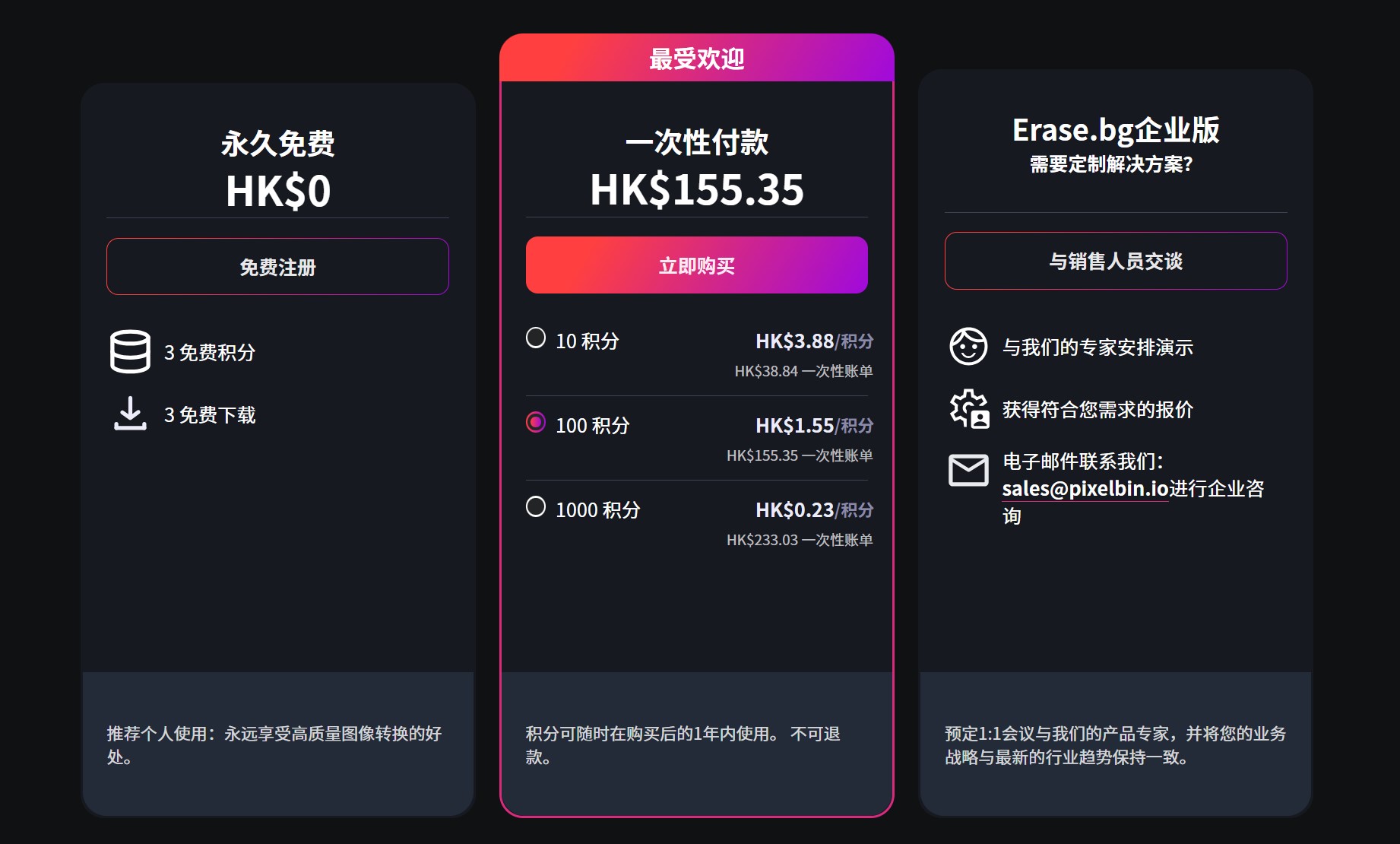Erase.bg价格方案