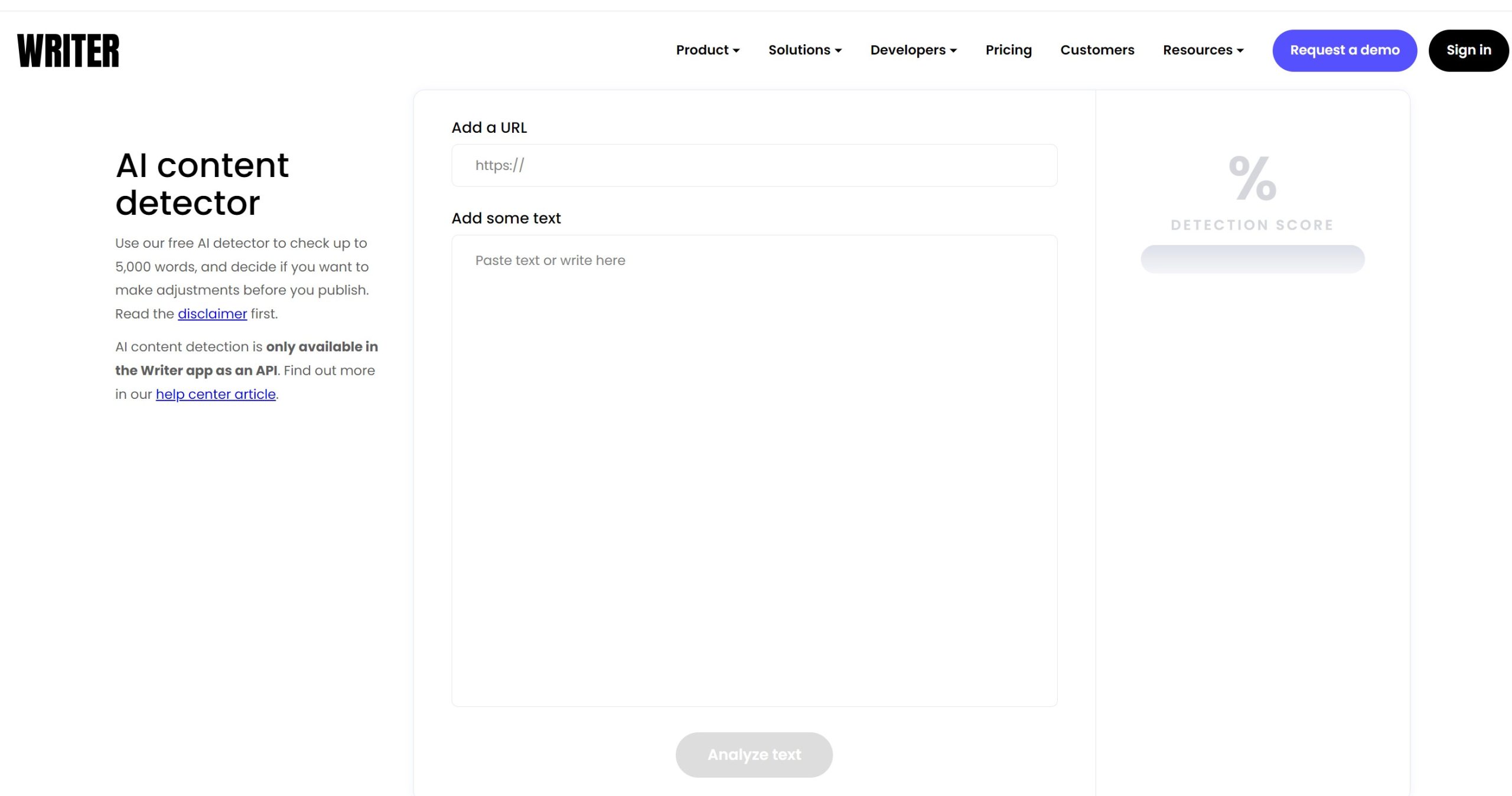 AI Content Detector工具界面