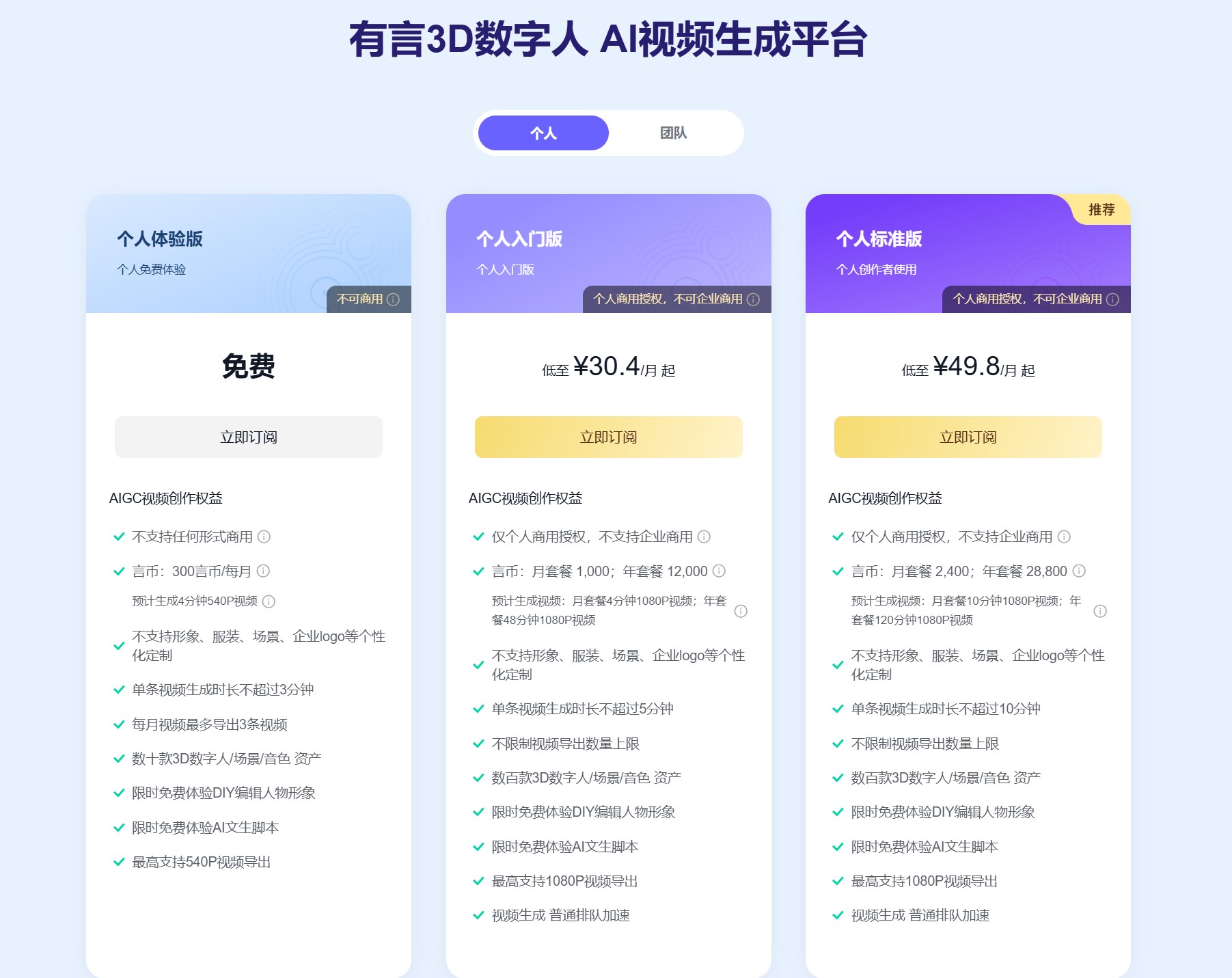 有言价格方案